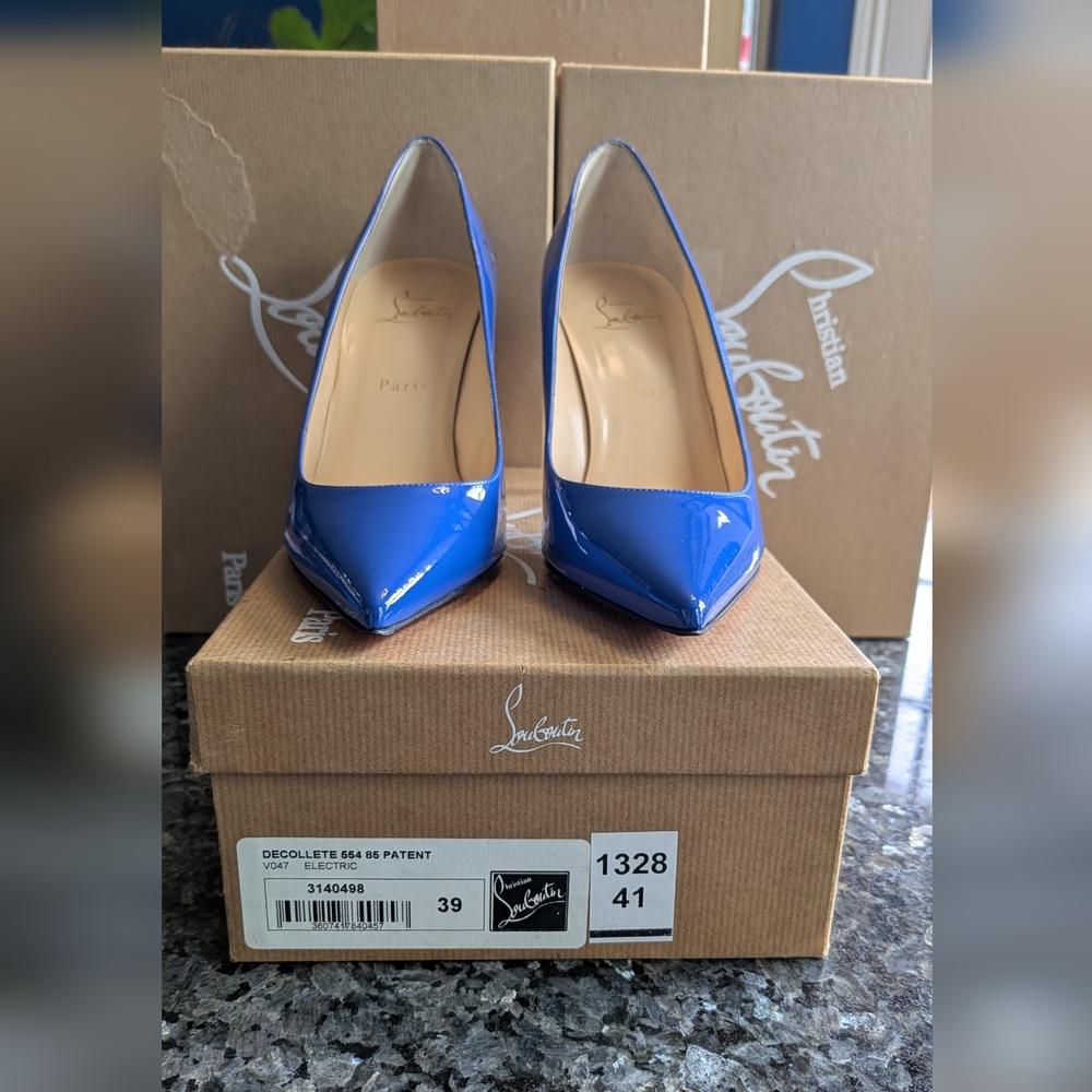 Christian Louboutin Blue Patent Leather Pumps